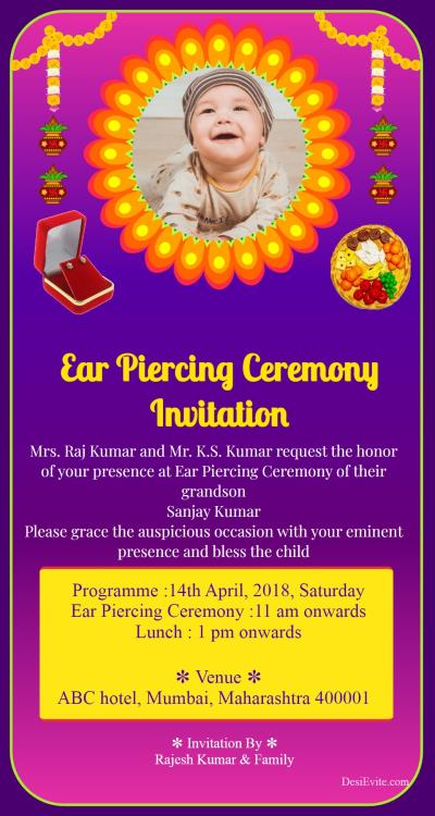 traditional ear piercing ceremony invitation card