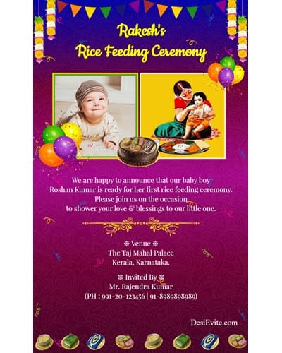 traditional hindu rice feeding invitation card