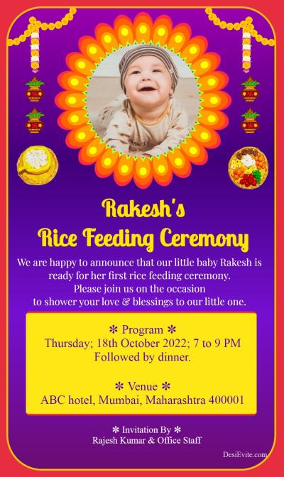 traditional rice feeding ceromany invitation card