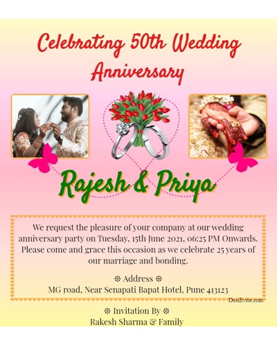 free Wedding Anniversary Invitation Card & Online Invitations in English