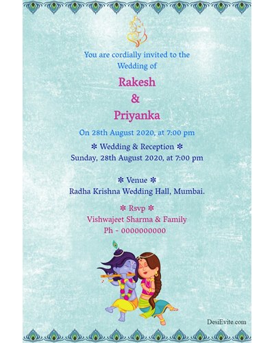 wedding invitation card radha krishna theme