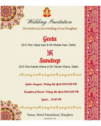 Wedding programs/functions invitation card